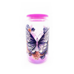 Verre avec Paille Réutilisable – Motif papillon