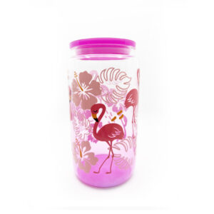 Verre avec Paille Réutilisable – Motif flamant rose
