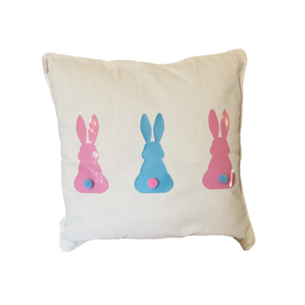 Coussin décoratif avec lapins colorés – Rose & Bleu