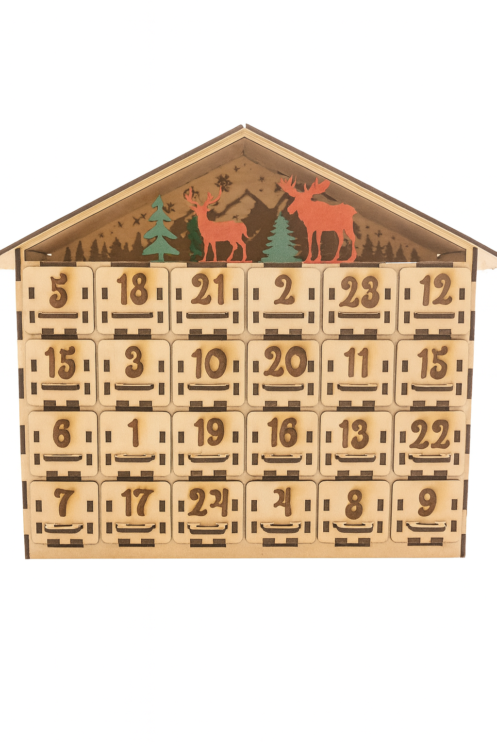 🦌 Calendrier de l’Avent en bois – Chalet des rennes 🎄