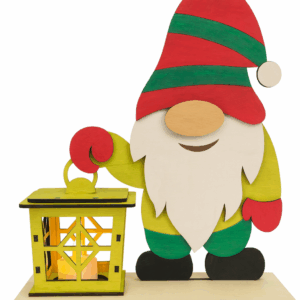 Lutin en bois avec lanterne lumineuse