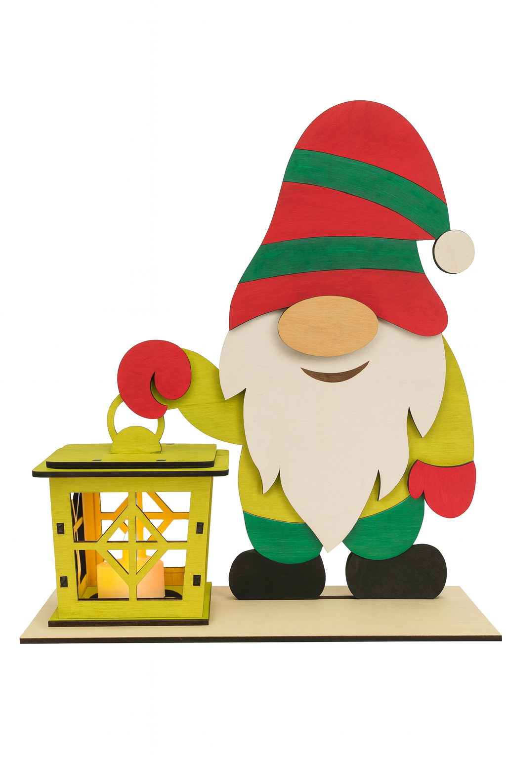 Lutin en bois avec lanterne lumineuse