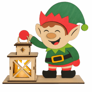 Lutin en bois avec lanterne lumineuse