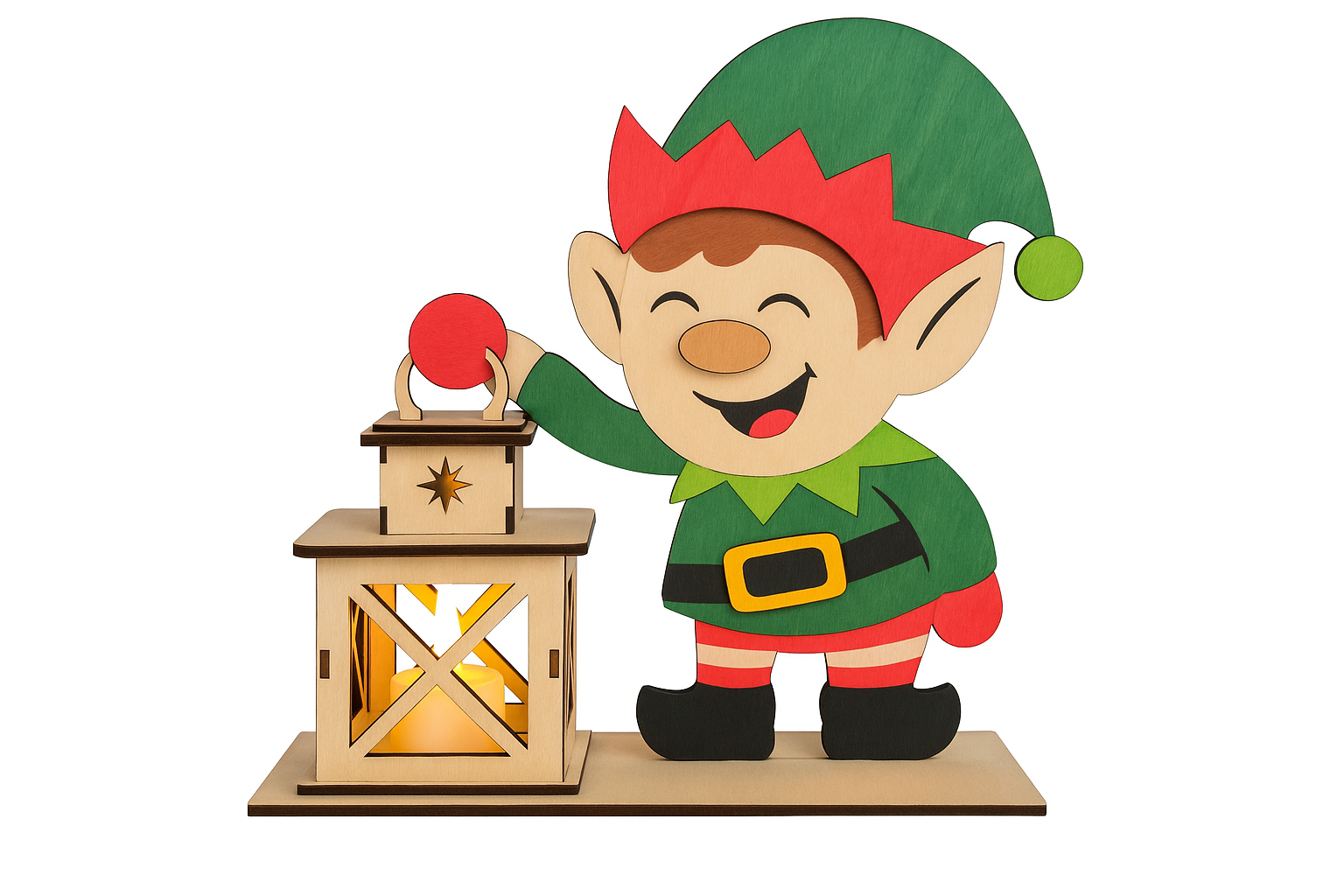 Lutin en bois avec lanterne lumineuse