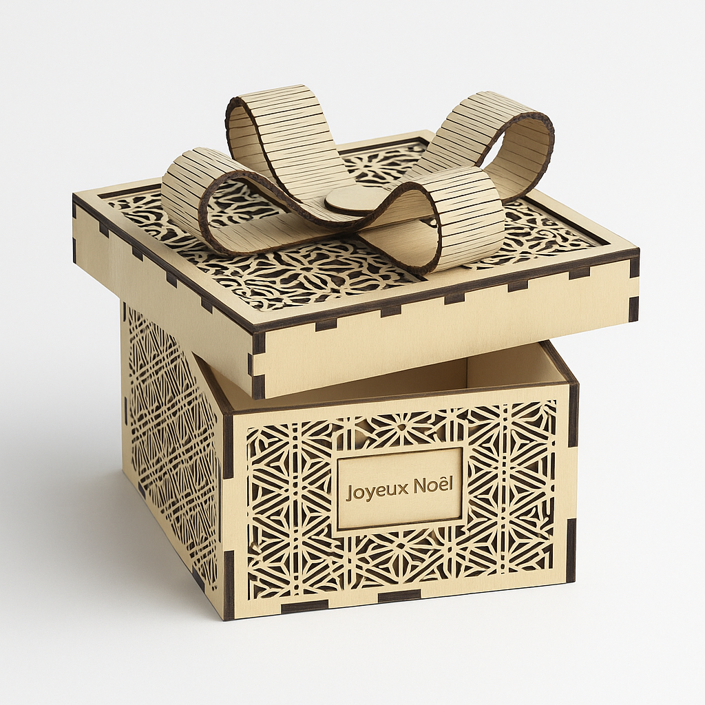 Boîte cadeau en bois “Joyeux Noël” – gravée et décorative – Image 2