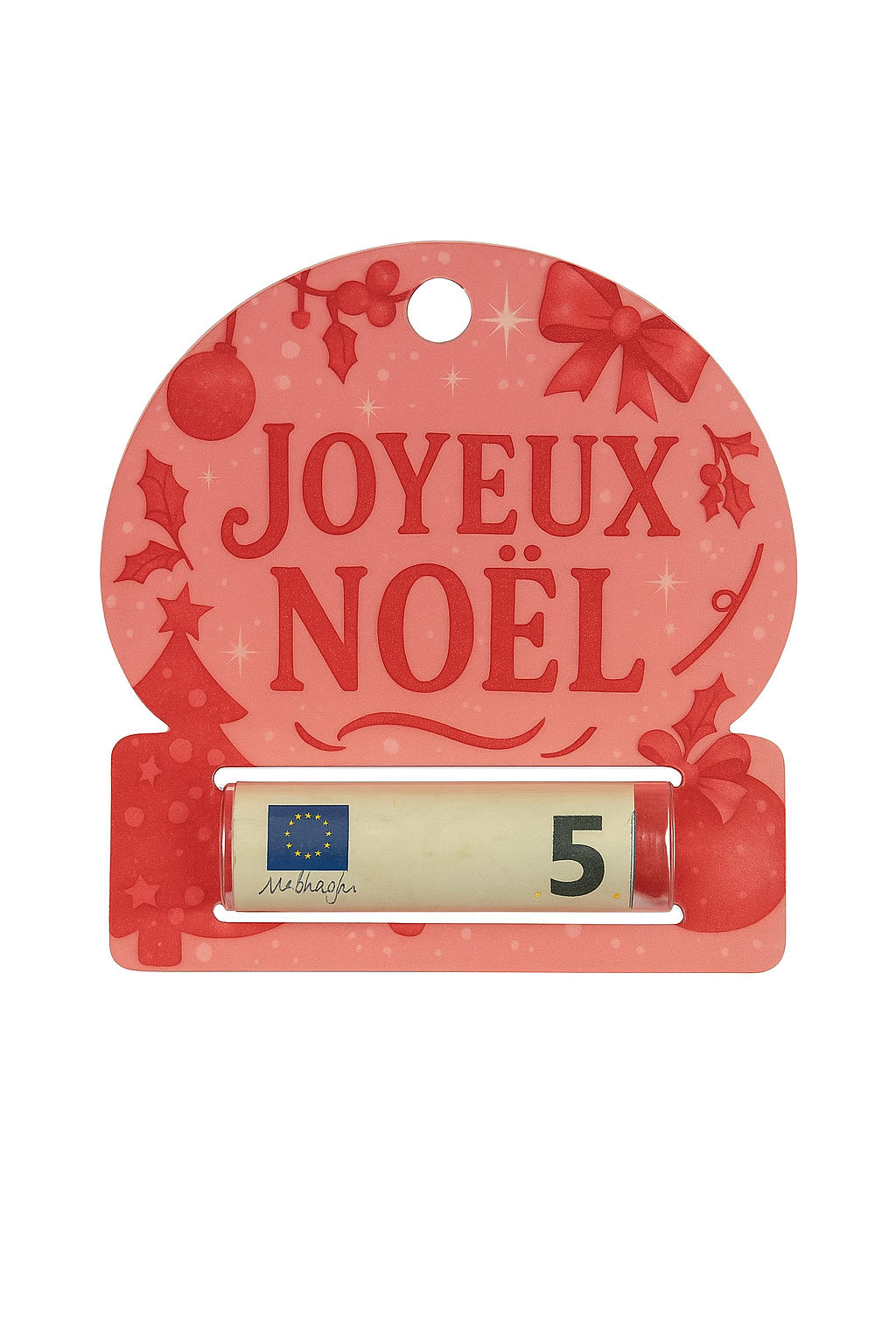Carte “Joyeux Noël” porte-billet – support cadeau en bois