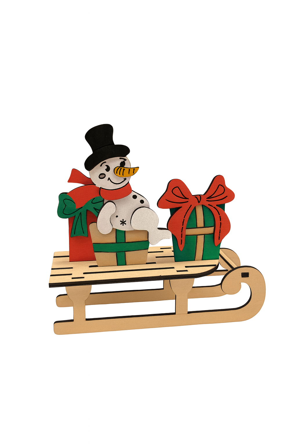 Bonhomme de neige sur traîneau – Décoration de Noël en bois