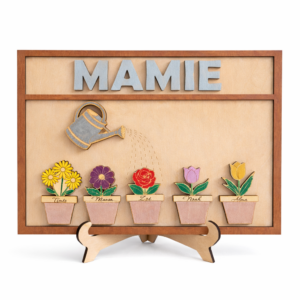 🪵🌸 Cadre décoratif personnalisé “Mamie – Jardin des petits cœurs”