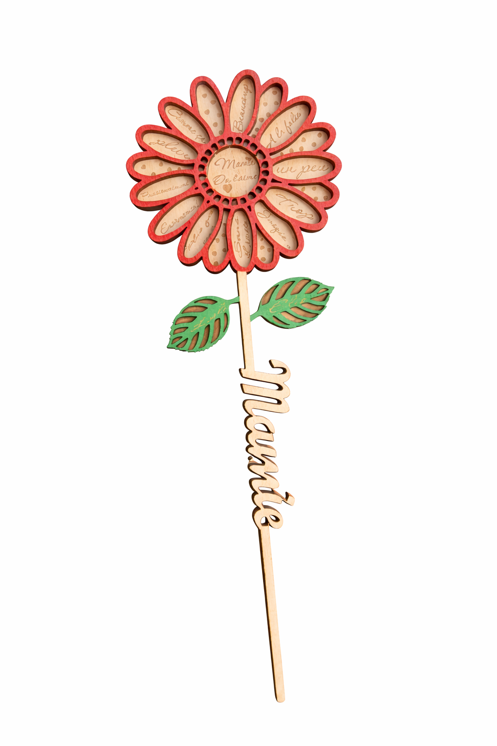 Fleur décorative personnalisée en bois – Cadeau Mamie rempli d’amour