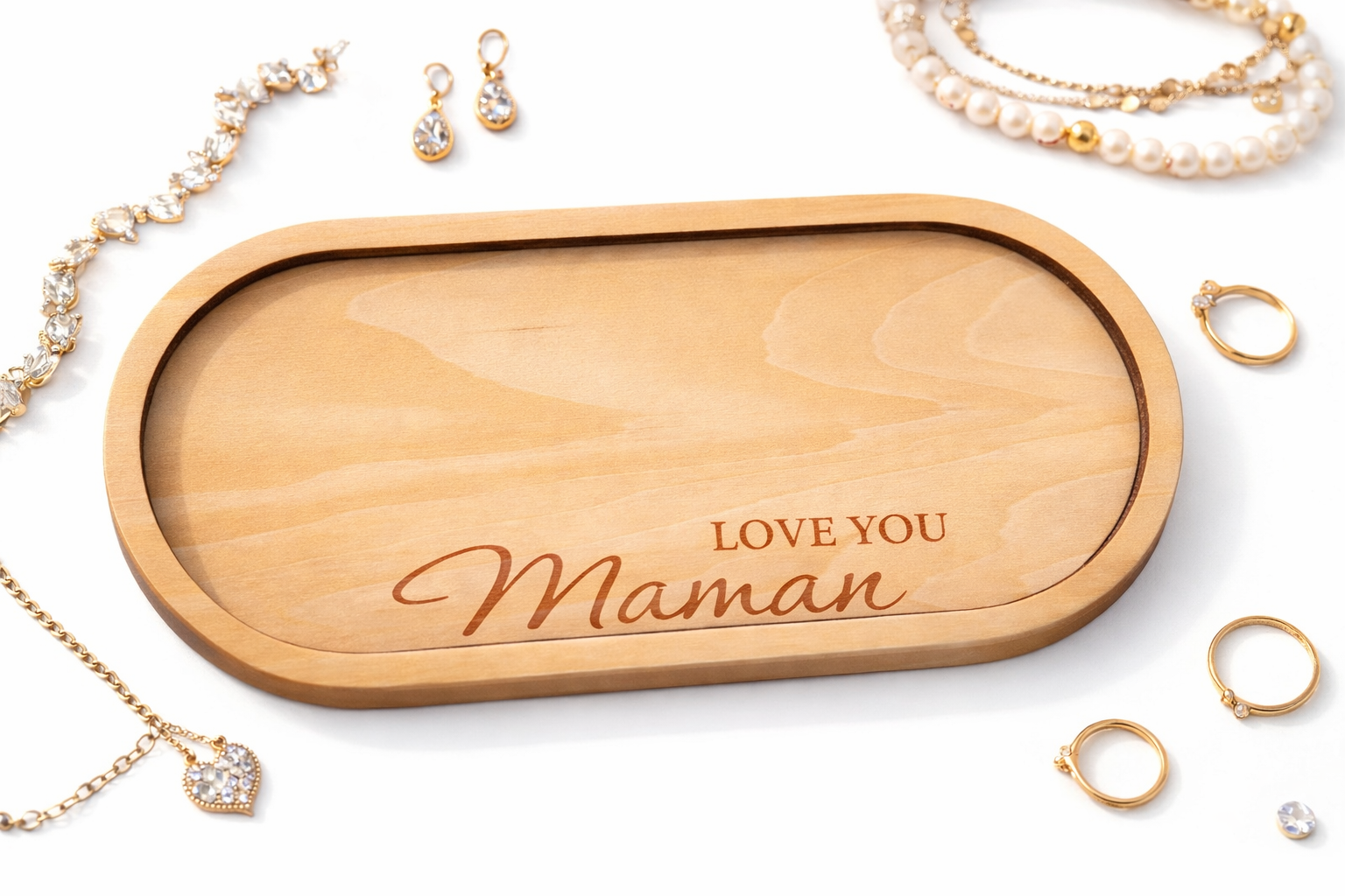 Plateau vide-poche en bois personnalisé – Love you Maman