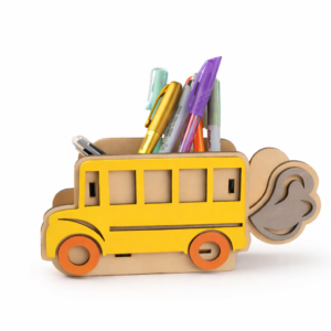 Pot à crayons bus scolaire personnalisé en bois – Cadeau maître / maîtresse