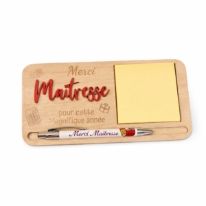 Support bloc-notes & stylo personnalisé “Merci Maîtresse/Maître” – Cadeau fin d’année scolaire