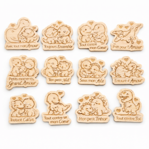 Câlins de poche en bois – Messages d’amour gravés – Cadeau tendre et personnalisé