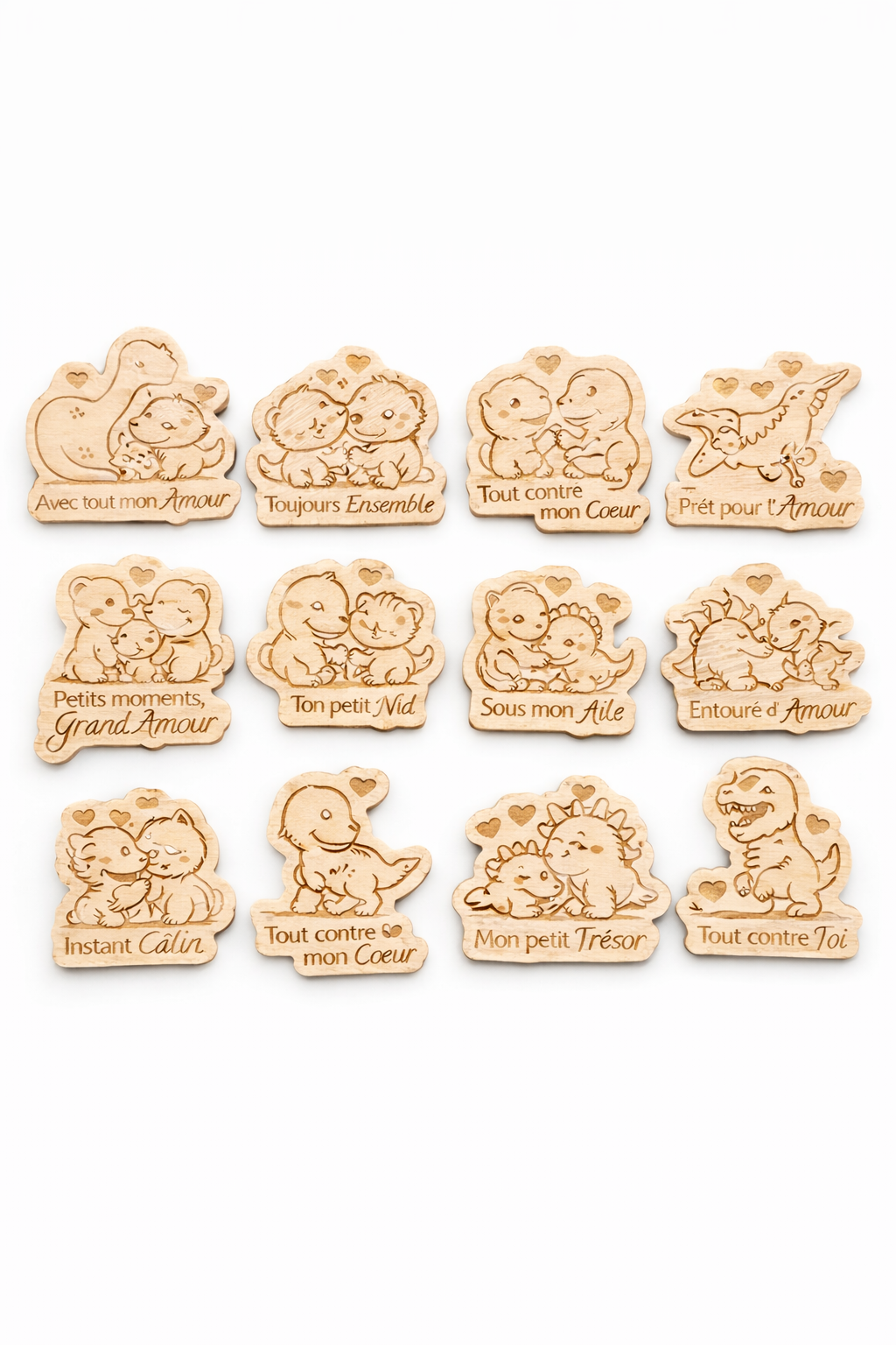 Câlins de poche en bois – Messages d’amour gravés – Cadeau tendre et personnalisé