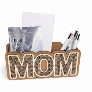 Organisateur bureau “MOM” en bois – Range courrier & stylos – Cadeau fête des mères
