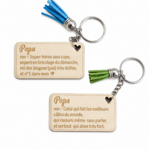 Porte-clé Papa personnalisé en bois gravé – Cadeau fête des pères