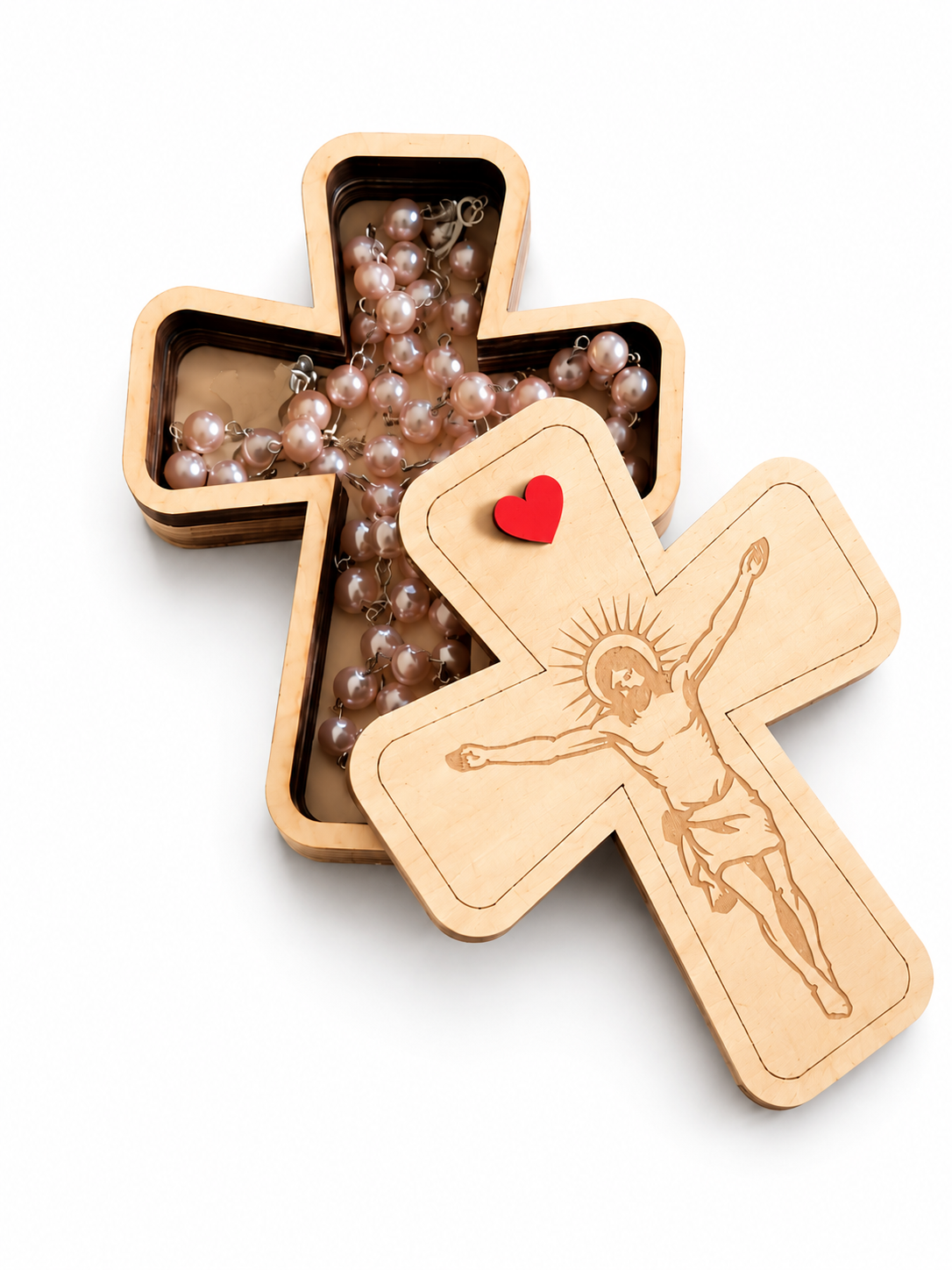 Boîte chapelet en forme de croix personnalisée – Gravure Jésus
